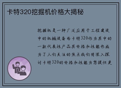 卡特320挖掘机价格大揭秘