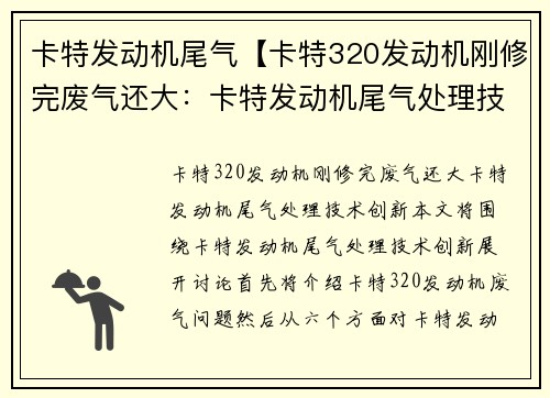 卡特发动机尾气【卡特320发动机刚修完废气还大：卡特发动机尾气处理技术创新】